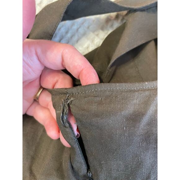 theory Olive Green/ Brown Linen Blend V Neck Cross Back Mini Sundress Size 2 Y2K - Picture 8 of 14